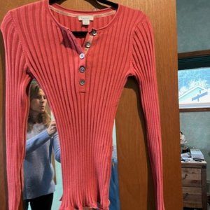 Sundance Womens Legends Wide Ribbed Henley Coral Organic Cotton top S